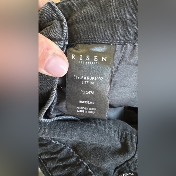 Risen jean relaxed Fit Distressed knee Overall Jeans black size medium - Picture 6 of 13